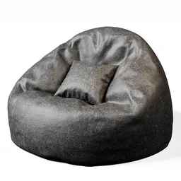 Realistic black leather bean bag 3D model with cushion, designed for modern interior renderings in Blender.