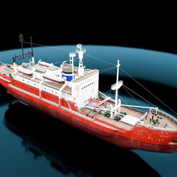 Detailed 3D model of Japanese icebreaker Soya, museum ship, suitable for Blender industrial scene rendering.