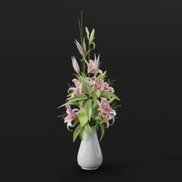 White Vase with Pink Lily Arrangement