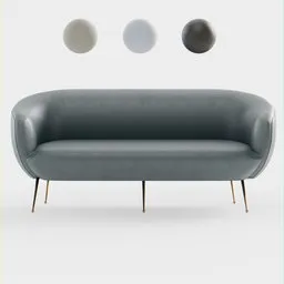 Curved modern 3D model of a sofa with elegant metal legs, designed for Blender rendering.