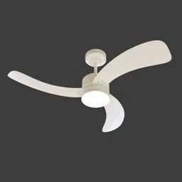 Blender 3D model of a contemporary metal ceiling fan with three sleek blades.