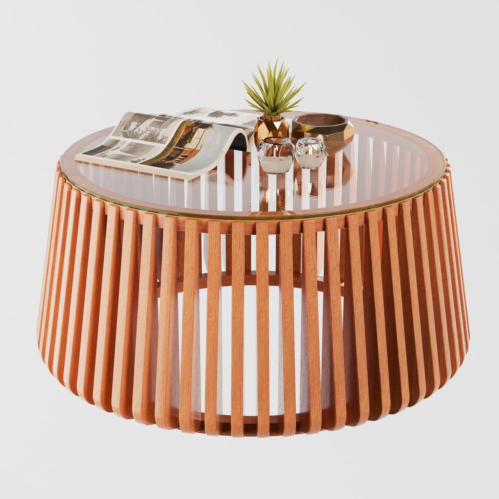 BlenderKit Download The Round Slatted Middle Table Model