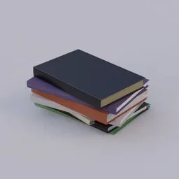 Stack of assorted colored 3D book models for Blender rendering, suitable for virtual shelving and scenes.