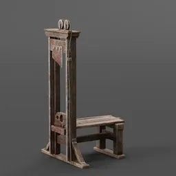 Detailed 3D rendering of a wooden guillotine model, suitable for use in Blender visualizations.