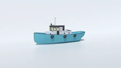 3D-rendered low-poly recreational fishing boat suitable for CG visualizations, prepared in Blender with a quad-based mesh.