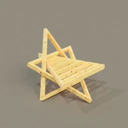 Innovative wooden 3D model of a meditation chair with a unique star-like structure, designed for Blender rendering.