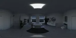12K High Dynamic Range spherical map preview of a large bathroom at night for realistic scene lighting.