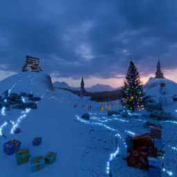 Magical Christmas Ruins Landscape Scene
