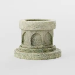 Detailed stone baptismal 3D model with realistic textures for Blender, suitable for church scenes.