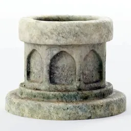 Detailed stone baptismal 3D model with realistic textures for Blender, suitable for church scenes.
