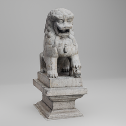 "Photorealistic 3D model of an Asian-inspired stone lion guardian statue, created with Blender 3D software. This sculpture is reminiscent of ancient Roman style and features intricate detailing, making it a perfect addition to any museum collection. Inspired by Zhou Fang, Okami, and Imari, this model is ideal for those seeking a unique and striking piece for their 3D marketplace projects."