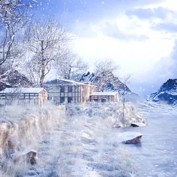 Winter Cabins by the Lake