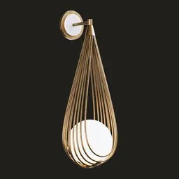 3D model of a teardrop-designed sconce with opal glass globe and antique brass accents perfect for Blender rendering.