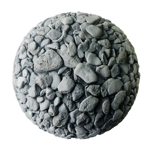 Grey pebble PBR texture for 3D materials with detailed displacement.