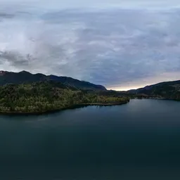 Lake and Mountains Aerial Sunset
