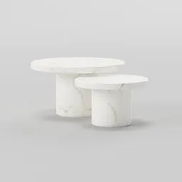 "Marble modern design Odessa Round Coffee Tables from Pottery Barn, rendered in high detail with white base and rounded corners. Perfect for any contemporary interior. Available as a 3D model in Blender 3D software."