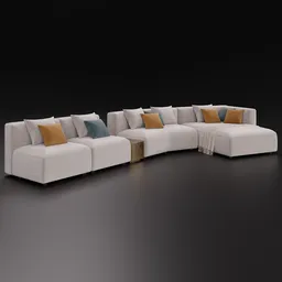 Customizable sectional 3D sofa model, fabric texture, compatible with Blender, based on real-world designs.