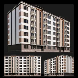 Detailed Blender 3D model of a grand multi-story apartment with white facade and numerous windows, suitable for public architecture projects.