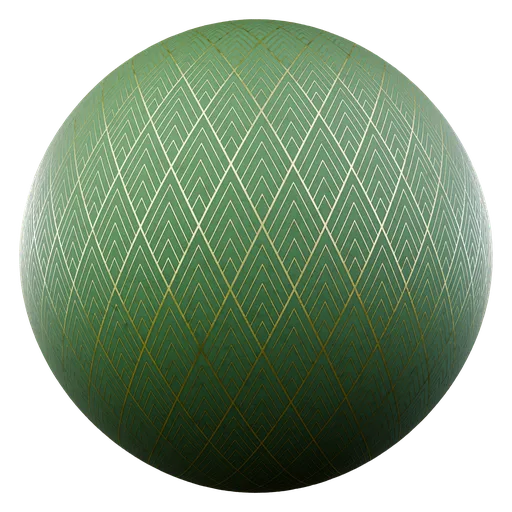 High-quality PBR green and gold leaf pattern wallpaper material for 3D rendering in Blender and other software.