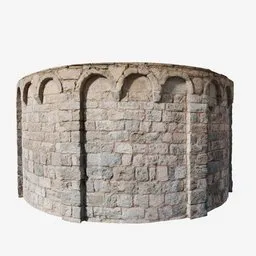 "Explore the beauty of historic architecture with this exquisite Monastery Wall Round PBR Scan 3D model for Blender 3D. Featuring a fine stone structure with arches, clock, and round window, this exquisite creation captures the essence of medieval keep in the Spanish Pyrenees. Perfect for automated defense platform, fountains, and other 3D design projects."