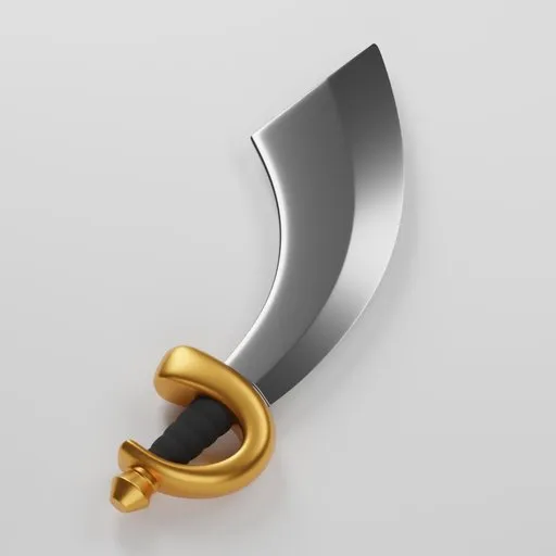 3D-rendered cartoon-style cutlass with golden hilt for Blender illustration.