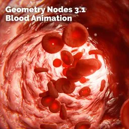 3D rendered animation of red blood cells flowing through a vein, created using Blender geometry nodes.