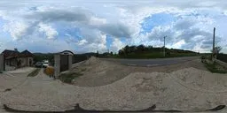 360-degree HDRI with dramatic cloudy skies above a serene waterway, ideal for atmospheric lighting in rendering.