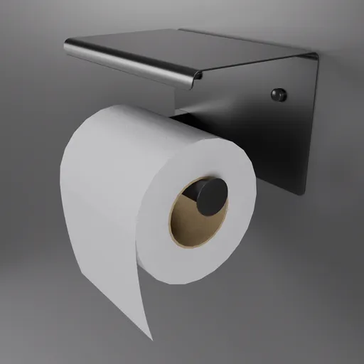 Highly detailed 3D model of a metal toilet paper holder with a realistic roll for Blender.