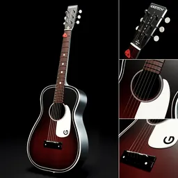 Detailed 3D model of a Jim Dandy guitar with subdiv modifier and 4k textures, optimized for Blender 3D rendering.