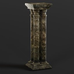 Detailed 3D model of an aged, weathered pillar with intricate textures, perfect for Blender-rendered historical scenes.