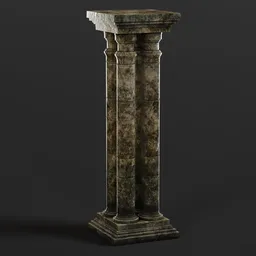 Detailed 3D model of an aged, weathered pillar with intricate textures, perfect for Blender-rendered historical scenes.