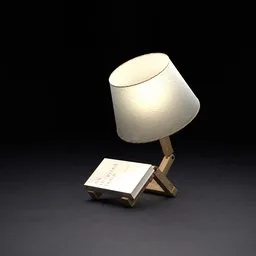 Creative stick figure-inspired 3D lamp model with open book, designed for Blender rendering.