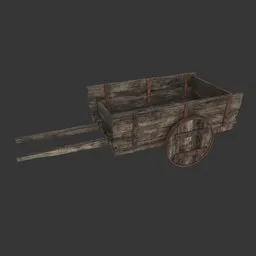 "Medieval style wooden cart with wooden handle, perfect for Blender 3D models. Great for industrial and container scenes, featuring coal, dolman, van, scratches, and a mini design."