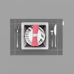 Highly detailed Blender 3D model showcasing a dining plate set with cutlery and napkin for restaurant scenes.