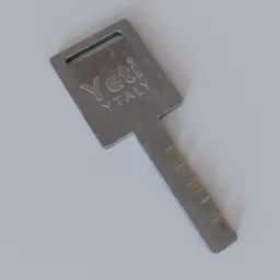 Realistic Blender 3D model of a weathered key with stains, intended for public use in digital designs.