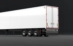 Detailed 3D model of white semi-truck trailer, optimised for rendering in Blender, with realistic textures.