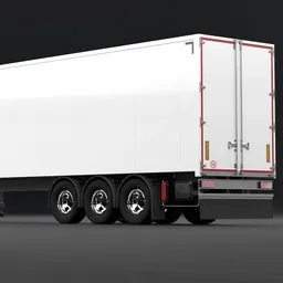 "White semi-truck with red stripe and black design, hauling a trailer made for Mercedes-Benz Actros, created with Blender 3D software."