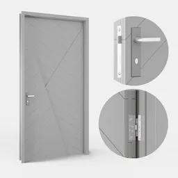 Detailed 3D model of a stylish modern door with intricate design and metal hardware, ideal for Blender rendering.