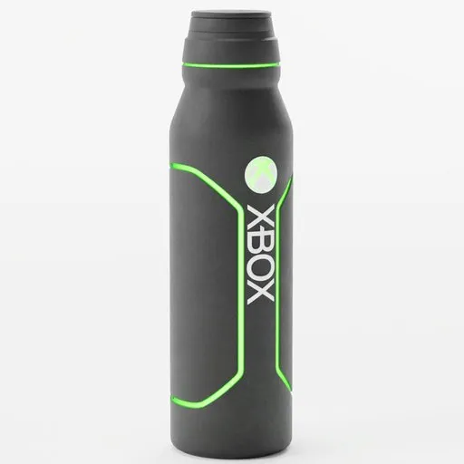 3D rendered Blender concept model of a sports drink bottle with neon Xbox branding.