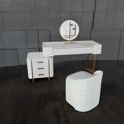 Detailed Blender 3D model showcasing a modern vanity set with stool in a minimalist design.