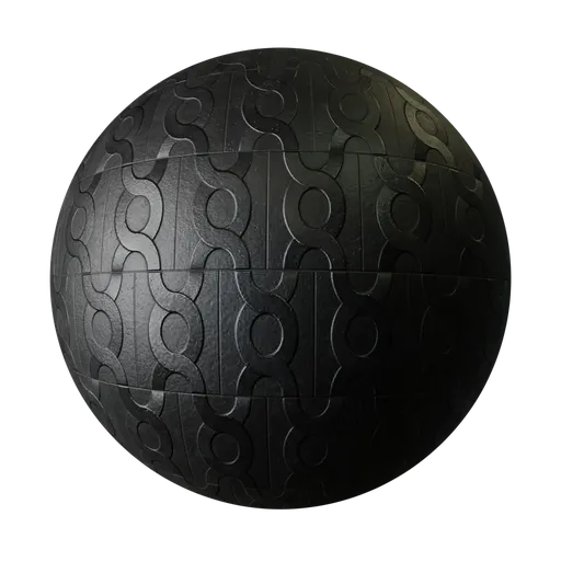 High-resolution PBR texture for 3D rendering in Blender, featuring black concrete with an interlocking design.