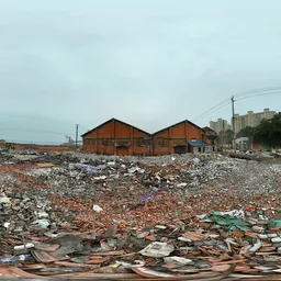 Broken red brick building