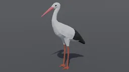 Low poly stork model for Blender, optimized for CG visualization with quads, separate eye mesh.