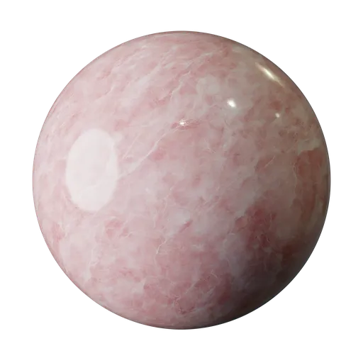 High-resolution Rosy Quartz marble texture for PBR shading in Blender 3D, featuring soft pink tones and realistic white veins.