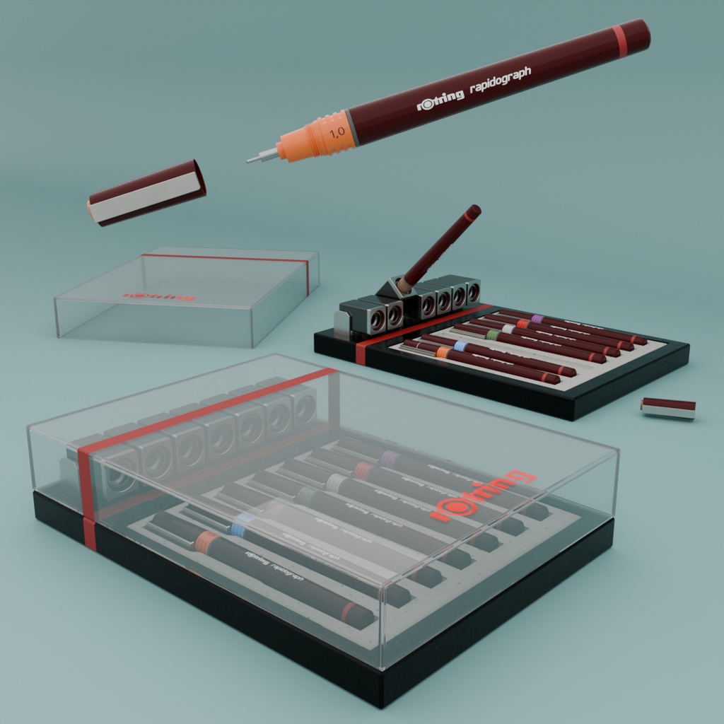 Rotring Rapidograph technical pens set | Stationeries models | BlenderKit