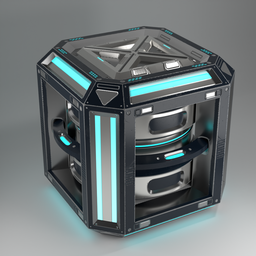 Scifi Crate With Cylinder Barrel Cyan