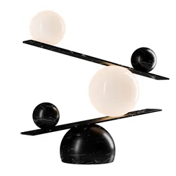 Sophisticated 3D-rendered balance-style table lamp with black marble texture, ideal for Blender 3D artists.