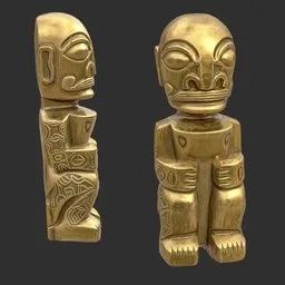 Tiki God Tattooed Monk Statue Gold