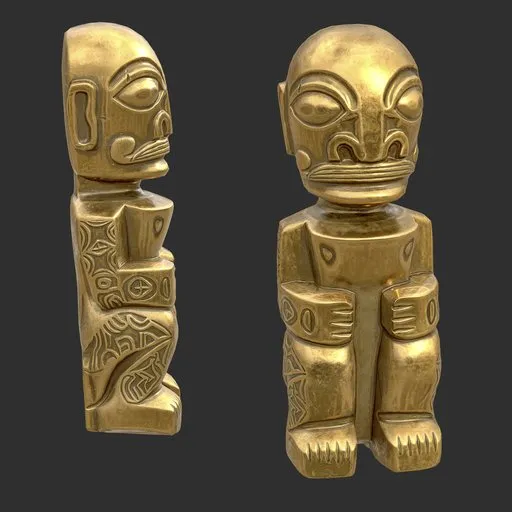 Tiki God Tattooed Monk Statue Gold