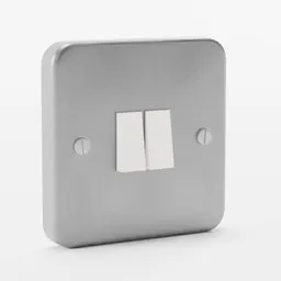 "Double Light Switch 3D model with Brushed Steel Surround - High Quality Render for Blender 3D. Gunmetal grey with rounded corners and distinct features, perfect for household appliance designs."